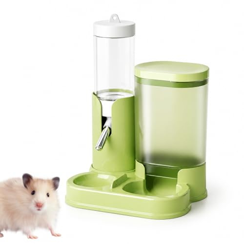 2-in-1 Hamster Water Bottle and Feeder, 80ml Hamster Water Bottle, Guinea Pig Water Bottle Non Drip, Hamster Automatic Food Dispenser for Guinea Pig, Rat, Rabbit, Gerbil(Green)