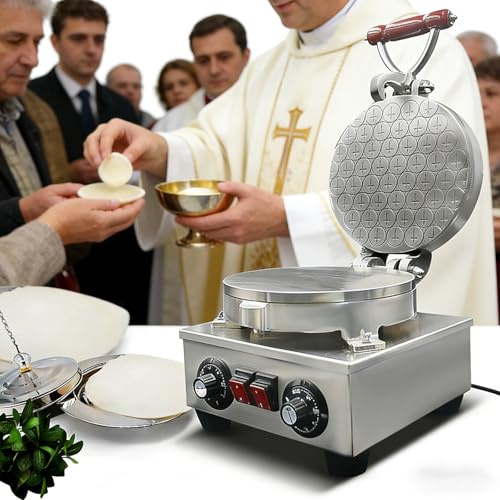 Macchina per il pane per comunione con taglierina, macchina elettrica in acciaio inox, temperatura regolabile 50-300°C, cottura uniforme a 360° per cerimonia ecclesiale