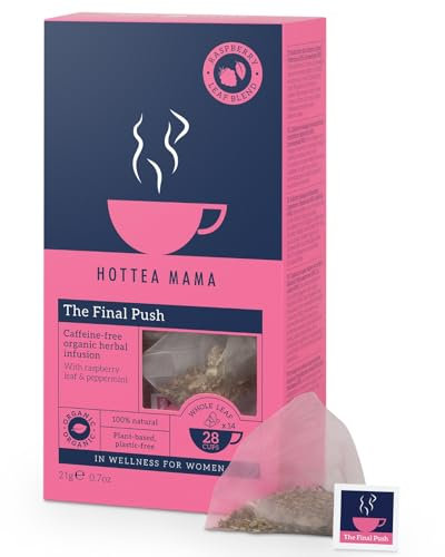 HOTTEA MAMA | The Final Push | Organic Raspberry and Peppermint Pregnancy Tea Blend | Caffeine-Free | 14 Whole-Leaf Biodegradable Tea Bags (28 Tea Cups)