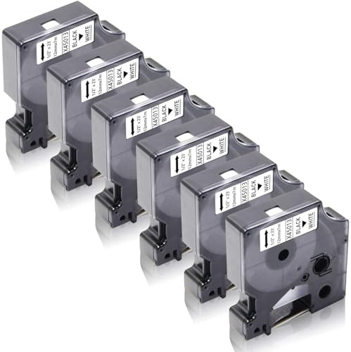 6x XemaX Schriftbänder Kompatibel für Dyno Etikettenband 12mm x 7m D1 45013 A45013 S0720530 für Dyno Beschriftungsgerät Dyno Label Manager 160 280 210D 360D 420P LabelPoint 100 200, Schwarz auf Weiß