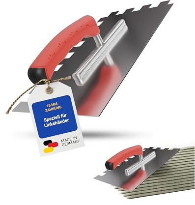 Karl Dahm Frattazzo Dentato 15 mm per Mancini con Impugnatura Ergonomica Morbida, 13 x 28 cm I Frattone per Piastrelle in Acciaio Inox con Tacche da 15 mm I Facile Stesura di Strati Adesivi – 13644