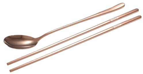 Juego de palillos de cuchara de acero inoxidable 304, cubiertos de estilo coreano, (Color rosa)