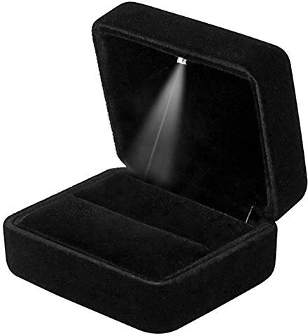 GBYAN Ring Box Ringschachtel mit LED Licht Schwarze Ringetui Samt Schmuck Geschenkbox für Verlobung, Heiratsantrag, Hochzeit,Schwarz