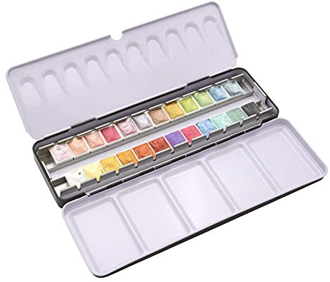 Paintersisters® Aquarellkasten metallic ARTIST in halben Näpfen, 24 x 1/2 Näpfchen metallische Aquarellfarben im Metallkasten, Wasserfarbe, Malset