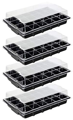 Schramm® 4 Stück Anzucht Set Gewächshaus Anzucht Schale Töpfe Zimmergewächshaus 38,5 x 24 x 7 cm für 96 Anzuchttöpfe Anzuchtset Mini-Gewächshaus schwarz