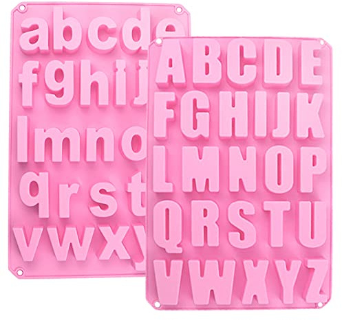 Ausplua Große Buchstaben-Form, 52 Mulden, A-Z, Groß- und Kleinbuchstaben, Silikon-Formen für Kuchendekoration, Schokolade, Süßigkeiten, Kekse, Harz, Buntstifte, Eiswürfelform zum Selbermachen (Pink)
