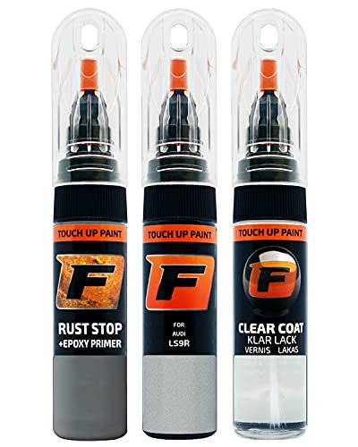 FIRANTO Lackstift Autolack Reparaturset für Audi LS9R Gletscherweiss - 3-in-1 Autolack Kratzer Reparaturstift 15ml Grundierung, Klarlack