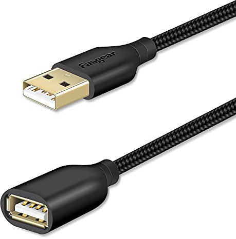 Fasgear Cable de extensión USB 2.0: Cable de extensión USB macho a hembra para cargar y sincronizar - Extensor USB para impresoras | Cámaras | Ratón | Teclados (3 m, Negro)