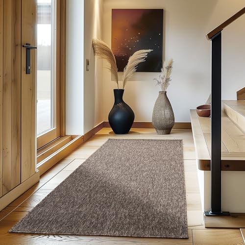 Carpettex Wohnzimmer Teppich Modern Design 80 x 150 cm - Kurzflor Küchenläufer Flur Braun - Waschbar Extra Weich Flauschig - Bettvorleger Schlafzimmer