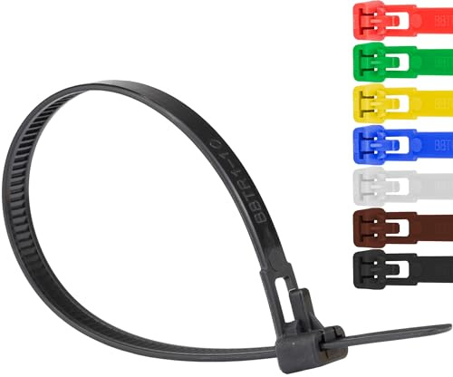 Safetytex Kabelbinder 7,6 mm UV-beständig 100 Stück (Schwarz,540mm) | Wiederlösbar, wiederverwendbar, wiederverschließbar, robust, langlebig, flexibel, für Innen- und Außenbereich