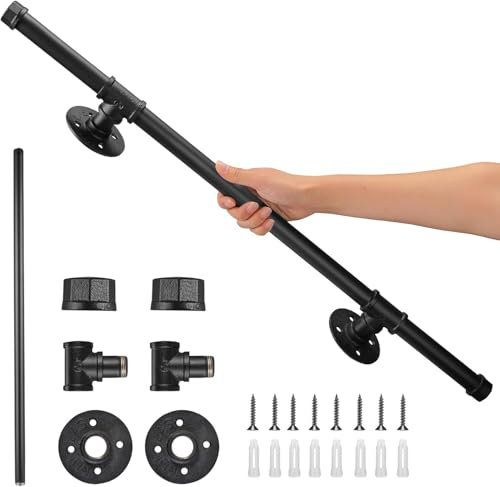 Handlauf für Treppen, 1M Handlauf Edelstahl Geländer Handlauf Rutschfester Handlauf Schwarz, Rohrförmiges Handfußgeländer für Treppenhaus,Garten,Hauseingang,Gang Handläufe