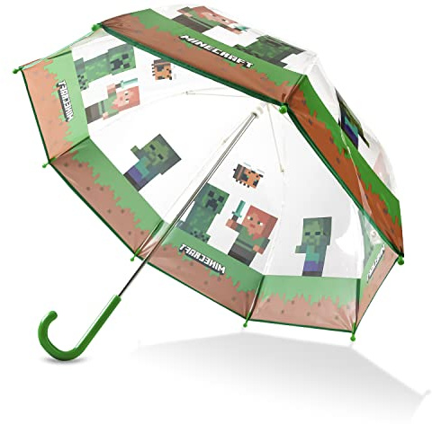 Minecraft Stick Umbrella for Kids, Transparent Clear Dome with J-Shaped Handle (Transparent)