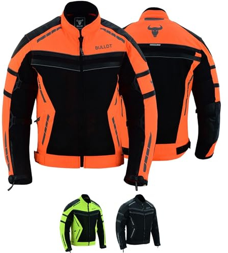 BULLDT Motorradjacke Herren sommer mit abnehmbar CE-Protektoren & Thermo-Futter - leichte Sommerjacke ATV Quad Scooter mit Tech-Mesh-Netz 360° Sicherheits-Reflektoren & Zipper-Taschen Neon Orange - 60