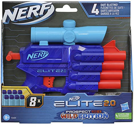 Nerf Elite 2.0 Prospect QS-4 Blaster, Wild-Edition Colordesign, 8 Nerf Elite Darts, 4 Darts, Target Scope, Priming Pull Back