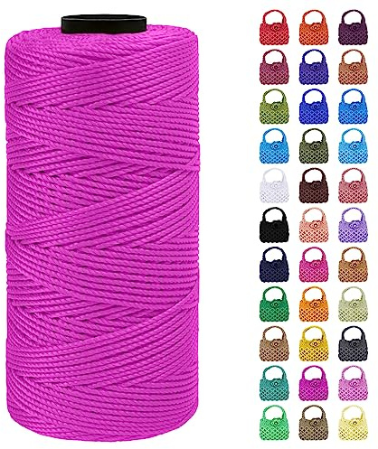 LEREATI Cordino per Borse Uncinetto Filo Macrame 1.5mm x 200m Macrame Corda Macramè Filo Colorata, Cordoncino per Borse a Uncinetto, Fai da Te, Arazzo da Parete (Rosso rosa)