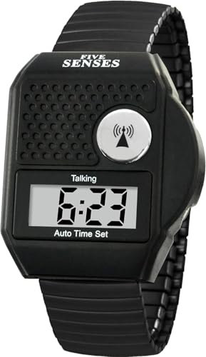 FIVE SENSES - English Atomic Talking Watch, Easy to use for Seniors Blind Men Women, Loud Talking Watch with Sound for Vision Impaired, Watches for Elderly Women, Blind People Products (Black)