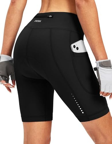 Women's 4D Padded Bike Shorts Cycling Padding Riding Bicycle Road Mountain Biking Cycle Spin Shorts for Women with Zipper Pockets(Black,M)