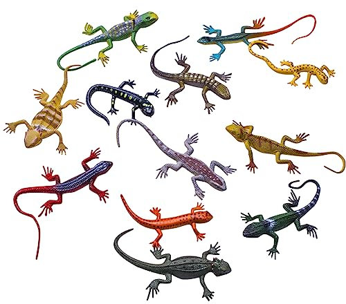 LLMSIX 12PCS Lizard Figures Realistic Rubber Lizard Figurines Cake Topper Decoration for Christmas Easter Birthday Party Gifts (Assorted Color)