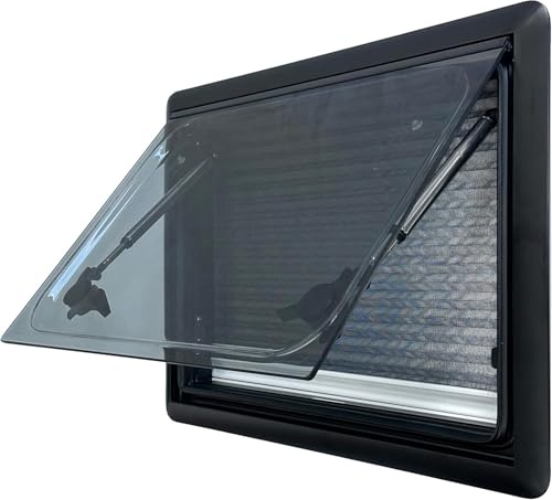 Shield Autocare 900mm x 500mm Flat Campervan Window with Integrated Black Out Blind & Fly Net Screen for Van Conversions Caravan Horsebox Flush Cassette