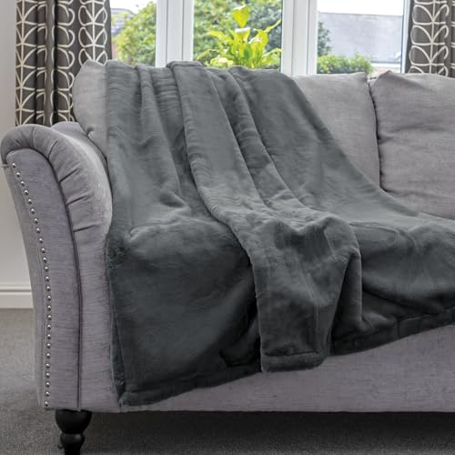 Dreamcatcher Luxurious Dark Grey Faux Fur Throw Blanket 160 x130cm, Large Blankets and Throws Fleece Blanket, Ideal Fluffy Blanket for Sofas, Beds, Chairs and Couch