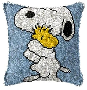 ROCKY&CHAO Knüpfteppich Zum Selber Knüpf-Sets mit Kissen knüpfen-Set 43x43cm Kissenbezug-Set für Erwachsene Latch Hook Kit Heimaccessoire（Snoopy）