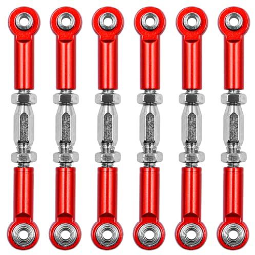 NUZAMAS 6Pcs 71mm Metal Adjustable Shock Absorber RC Car Turnbuckle RC Pull Rod Aluminum Alloy Turnbuckle Rod Linkage Set for 1/10 RC Car Buggy Tourning Car Red