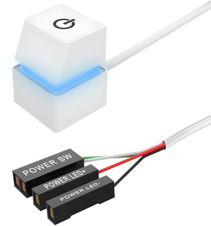 PC Bouton Marche/Arrêt, Interrupteur Marche/Arrêt pour PC, Bureau Ordinateur Commutateur D'alimentation RGB, 2m Extension D'ordinateur Externe Interrupteur D'alimentation Bouton (Blanc)