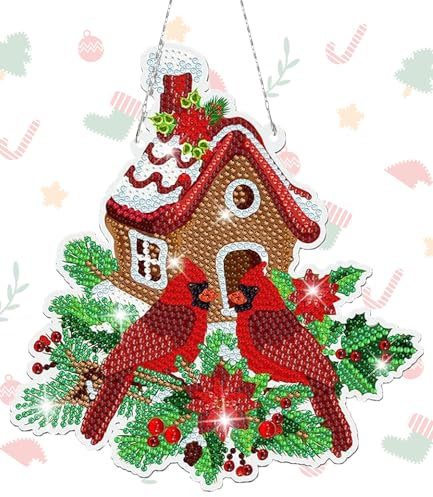 Alluring 5D DIY Diamond Painting Anhänger Diamant Painting Bilder Weihnachten Kranz Set Diamond Painting Fensterbilder Ornamente Diamant Malerei Bilder für Wand und Eingang Dekoration