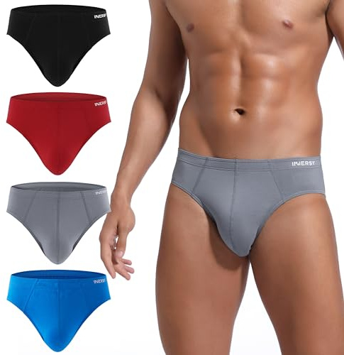 INNERSY Men's Underwear Briefs Multipack Soft Underpants Midi Pants 4 Pack | Cotton Viscose Material, Fabric Covered Waistband, Double-layer Front Pouch, Breathable for Everyday Wear, Tag-free, Exercise