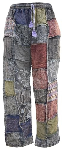 Gheri Pantalon d'hiver en coton imprimé patchwork doublé polaire pour homme, Ton noir, 31-35
