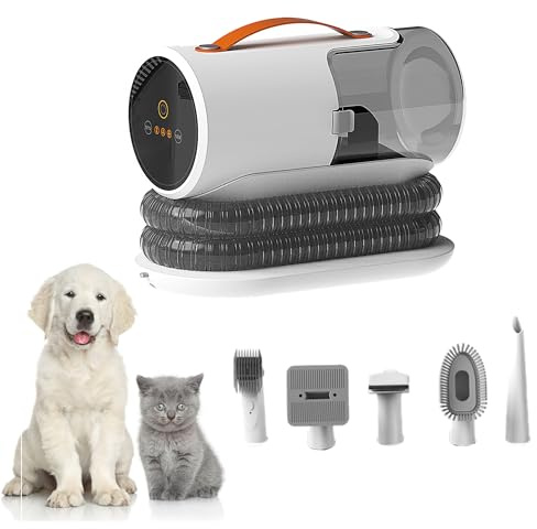 4BS Dog Grooming Vacuum Kit for Dog, Cat, Small Animal – Professional Pet Vacuum with 12000Pa Suction, 5-in-1 Grooming Tools, Quiet Design, 2L Dust Cup, and 6 Guide Combs – White
