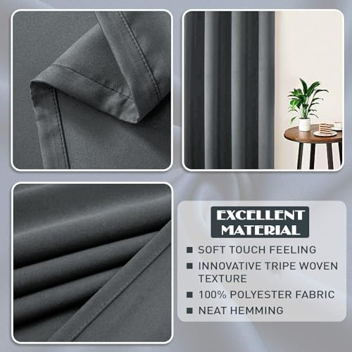 RAYYAN LINEN Pencil Pleat Blackout Curtains Pair with Free Tiebacks, Tape Top Thermal Insulated Blackout Curtains (Charcoal Grey, Width 66 X Drop 54)