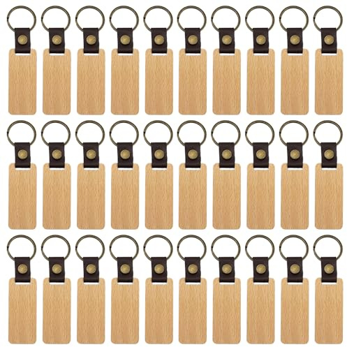 Porte-Clés En Bois,30 Pièces 6.5 * 2.8cm Porte Clés En Bois Naturel,Porte-Clés Vierges En Bois,Chaîne De Clé En Bois Pour Artisanat Bricolage,Peindre,Décoration