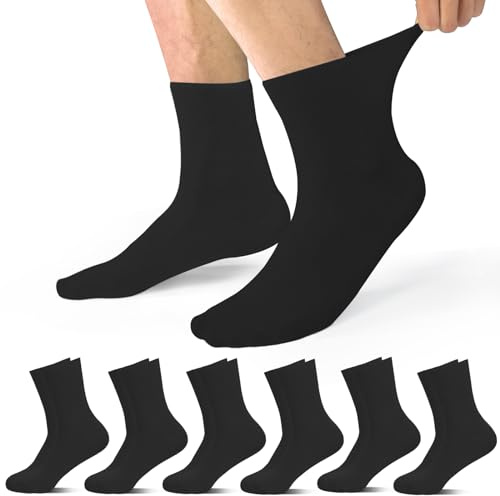 ELUTONG Diabetiker Socken Herren 6 Paar Sockens Ohne Gummibund Herren Komfortbunud Baumwoll Socken für Diabetiker 43-47