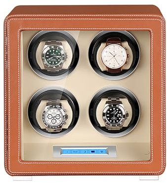 Automatischer Uhrenbeweger Für 4 Uhren PU-Leder Uhren Rotation Lagerung Display Box Mechanisches Uhrengehäuse Mit Automatikaufzug Mit LCD-Touchscreen-Display Leiser Mabuchi-Motor ( Color : Orange )