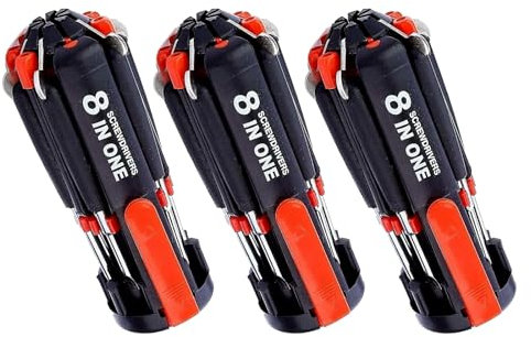 PEBBLE HUG Multifunction Screwdriver 8 in 1, Ideal Tool Kit for Multi-Purpose Furniture, Home, Nightwork, Adjustable Angle, DIY Maintenance, Kitchen, Computer, etc, (3 Pcs)