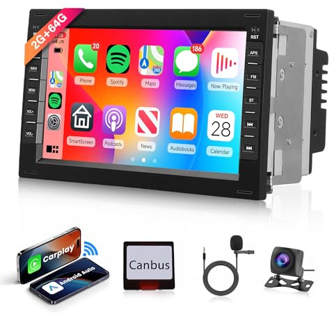 2G+64G Wireless Carplay Android Autoradio für VW T5 Golf 4 Bora Polo Passat B5 Jetta Asiento Peugeot 307 Ford Galaxy 7 Zoll Autoradio mit Android Auto Navi GPS WiFi Bluetooth FM/RDS Rückfahrkamera