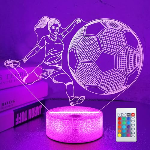 OkiyiD Football Gifts for Girls Bedroom Decor,Light Up Football 3D Illusion Lamp Night Light with 16 Colors Remote,Accessories Birthday Xmas Gifts for Best Friends Sister Daughter Sports Fan Lover