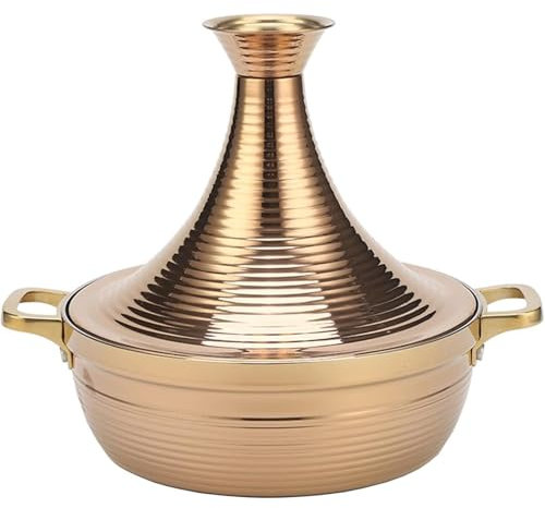 Moroccan Tagine Cooking Pot,Stainless Steel Non Stick Moroccan Casserole with 2 Handles,Large Moroccan Cooker Handmade Tagine Pot with Cone-Shaped Lid(Rose gold,28cm)