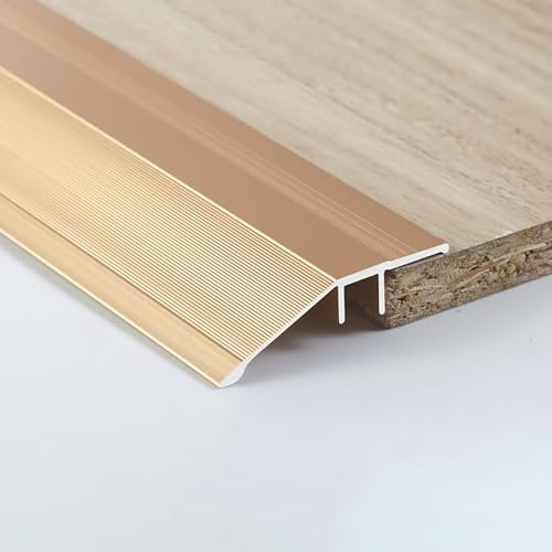 Raouoae Profilsystem Für Parkett- Und Laminatböden 90cm*3 Eloxierte Aluminiumlegierungfür Belagshöhen Von 0.6-1.5cm/0.8-2.5cm Bodenübergangsstreifen Übergang Leiste(Titangold,STIL 3_BREITE: 5.5 CM)