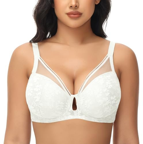 FallSweet Push Up Lace Bras for Women Underwired Padded Add one Cup Sexy Bra(White,38D)