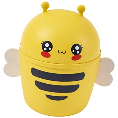 LALADEFIEE Mini Desktop Trash Bin with Lid Bee Design Plastic Wastebasket Convenient to Use and Easy to Open, Yellow Cartoon Bee Shape, for Cabinet and Countertop Use