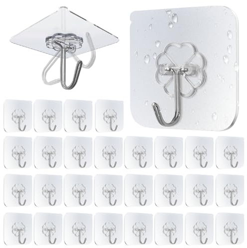 WOUMON 30 Stück Haken Selbstklebend, Klebehaken Extra Stark Transparent, Klebe Haken Ohne Bohren für Badezimmer Küche Wand & Decke Aufhänger, Max 10kg (Stile1)