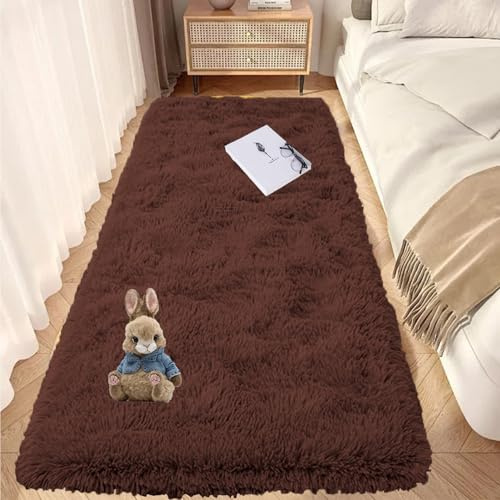 GOUTUI Wohnzimmer Teppich 120 x 120 cm Flauschig Felloptik Modern Flächenteppich Weich & Schmutzabweisend Für Schlafzimmer Kinderzimmer Wohnzimmer, Braun