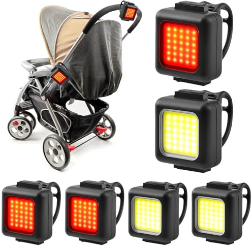 Lot de 6 lumières pour poussette - Rechargeable par USB - Éclairage de poussette avec 3 modes d'éclairage - Étanche IPX5 - Pour déambulateur - Rouge et blanc - Compatible avec toutes les poussettes