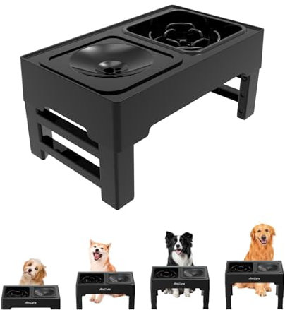 Hundenapf Erhöht: 2-in-1 Auslaufsicherer Hundewassernapf und Antischlingnapf Hunde Faltbarer Futterstation Hund, 4 Höhenverstellbarer Futternapf Erhöht, Fressnäpfe für Große Mittelgroße Kleine Hunde