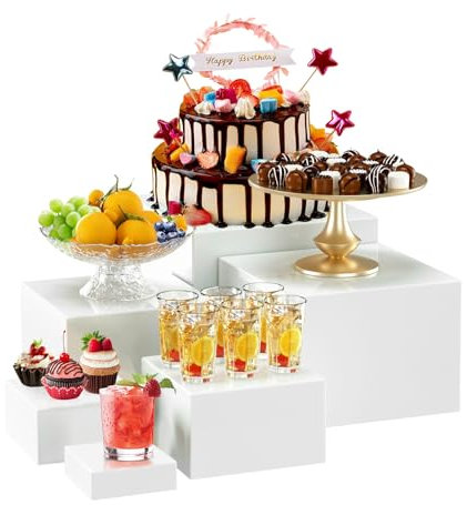 GOURDBRO Tortenständer, 6 Stück Cake Stand, Kuchenständer, Food Risers for Buffet, Acryl Buffet Ständer, Wiederverwendbar Display Organizer für Hochzeiten, Geburtstag, Partys, Cupcake, Weiß