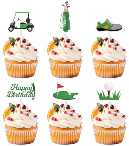 36pcs Golf Cupcake Toppers, Trophy Golf Ball Shoes Carts Bag Lawn Cupcake Picks Golf Sports Themed Cake Decorations Birthday Party Supplies for Baby Shower Birthday Gatherings