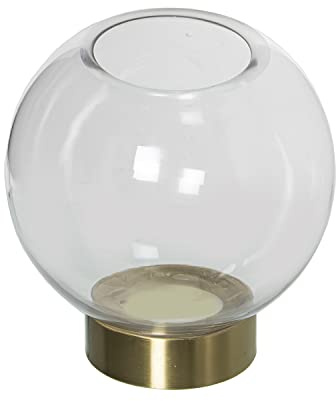 JARRÓN PORTAVELAS CRISTAL TRANSPARENTE PIE DORADO °15X15CM,BOCA:°7CMBASE:°8CM