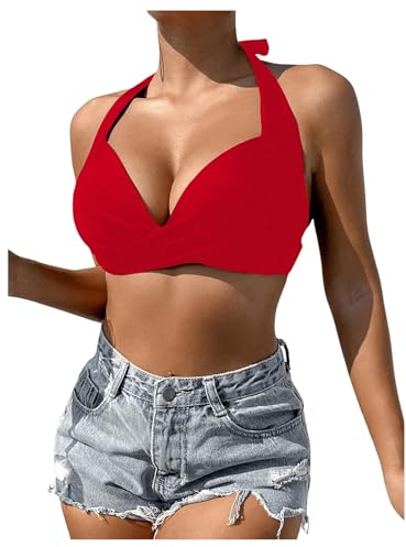 GORGLITTER Damen Bikini Oberteil Push Up Neckholder Bikini Top Triangel | Bikini Oberteil Push Up, Neckholder Bikini Top, Halter Bikini Oberteil, Sommer Strand Outfits